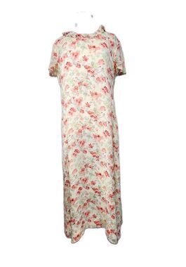 Lauren Ashley Vintage 100% Silk Maxi Dress Womens 14 Pink Floral Ruffle Cottage